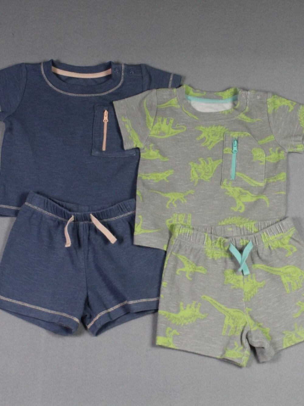 Wonder Nation 6-9M Baby Boy 2pc Bundle Navy Dino Ribbed Tee Shorts Set